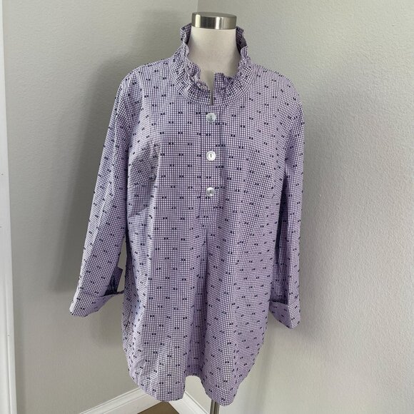 Appleseeds Woman Plus 2X Long Sleeve Button Up Shirt Wired Collar Pocket Top - Picture 1 of 13